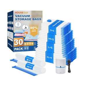 HOUSE DAY 30 Pack Vacuum Storage Bags with Electric Pump, 4 Sizes + 2 RollUp (5 Each), Space Saver Vacuum Seal Bags for Clothing, Bedding, Pillows, Travel – Airtight Seal, Reusable & Durable