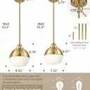 Beionxii 8 inch Modern Gold Pendant Light Fixtures, Mid Century Globe Pendant Lights with Mlik Glass, Hanging Light Fixture for Kitchen Island Dining Room Bedroom Hallway Foyer, 1 Pack, BX-PL06BG-M