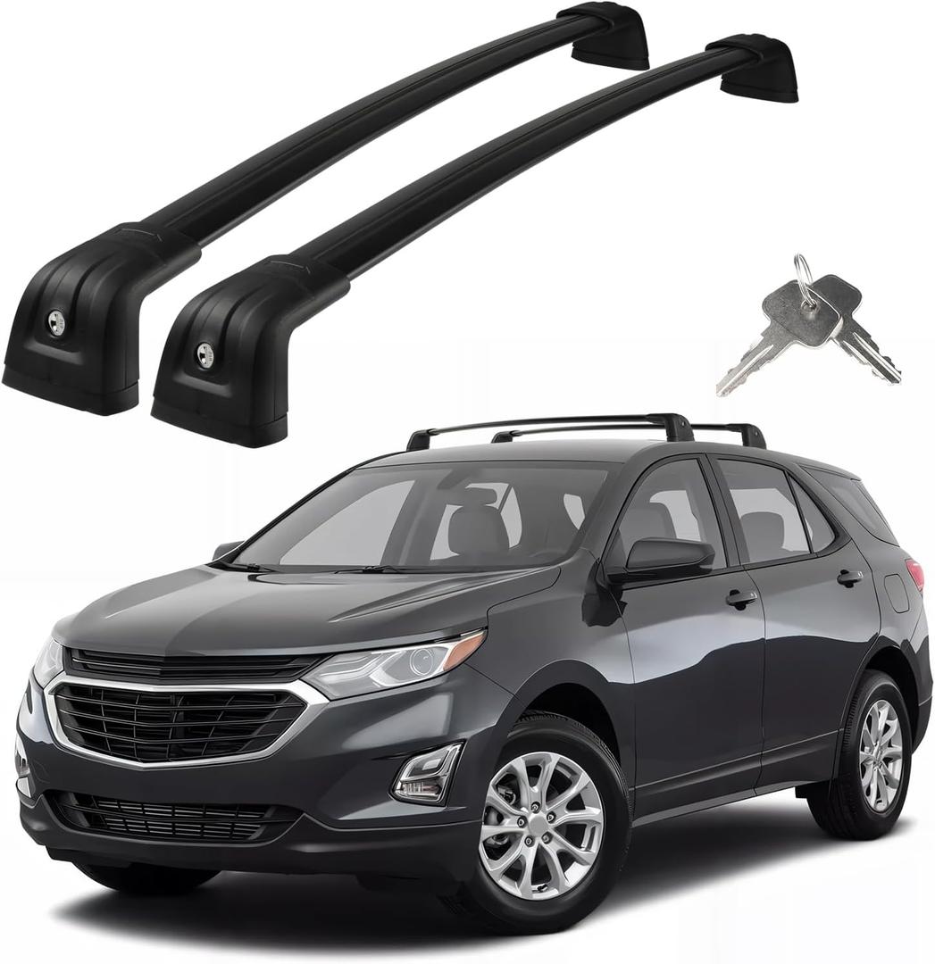 Roof Rack Cross Bars Compatible with Chevrolet Chevy Equinox 2018 2019 (Roof Rails with Fixed Point), Adjustable Aluminum 300 LBS Anti-Theft Lock Cargo Carrier Crossbar for Bike, Snowboard, Luggage