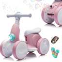 JoyRydz 6V Electric Baby Balance Bike with Bubble Machine,4 in 1 Toddler Balance Bike w/Remote Control for 1 Year Old Boys Girls Kids Bubble Bike Ride on Toys w/Powered Motor, Music, LED Lights (Pink)