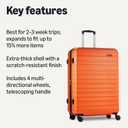 Amazon Basics 30" Hardside Large Checked Luggage, Expandable For Up to 15% More Space, Hardshell Suitcase With Wheels, Scratch-Resistant Surface, Four Multi-directional Wheels, Orange, Size: Large Checked