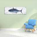 Yihui Arts Canvas Wall Art Hand Painted Abstract Tuna Fish Painting Modern Artwork Coastal Pictures in Blue and White Color for Bedroom Decoration