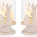 Sziqiqi Pillar Candle Holders for Easter - Bunny Decorations for Tealights Rabbit Candle Holder for Table Centerpieces Distressed White Easter Gifts for Family Party Events