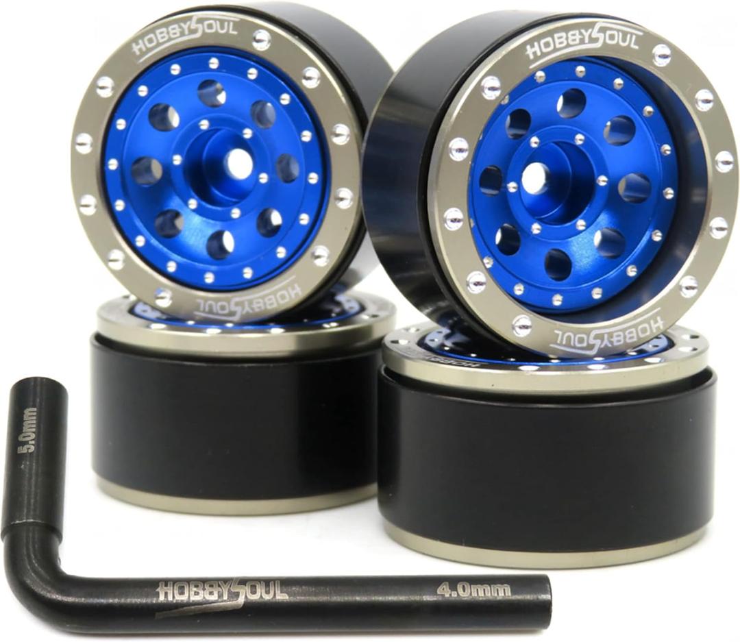 hobbysoul Adjustable Offset 1.0 Beadlock Wheels Rims Champagne Blue Color, Positive & Negative Heavy 21g/Rim for Axial SCX24 90081 Other 1/24 RC Micro Crawler, (4-Pack)