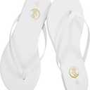 Trary Flip Flops for Women Round Toe Memory Foam Flats Summer Sandals for Women 2025 Vegan Leather Comfortable Womens Sandals Beach Essentials Slides (7, White)