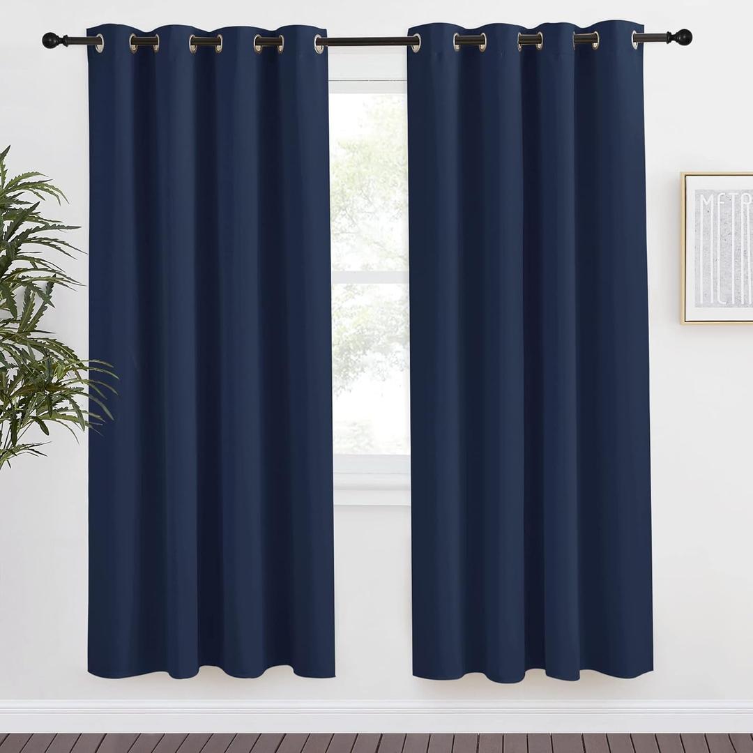 NICETOWN Blackout Navy Blue Curtains & Drapes for Living Room, 1 Panel, W55 x L78, Thermal Insulated Solid Grommet Sound Reducing Energy Saving Window Treatments for Porch/Hall
