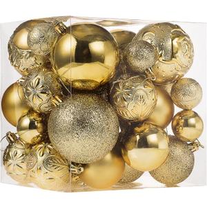 Senjie Gold Shatterproof Christmas Ball Ornaments, 32 Pcs, Plastic, Hanging, Christmas, Wedding