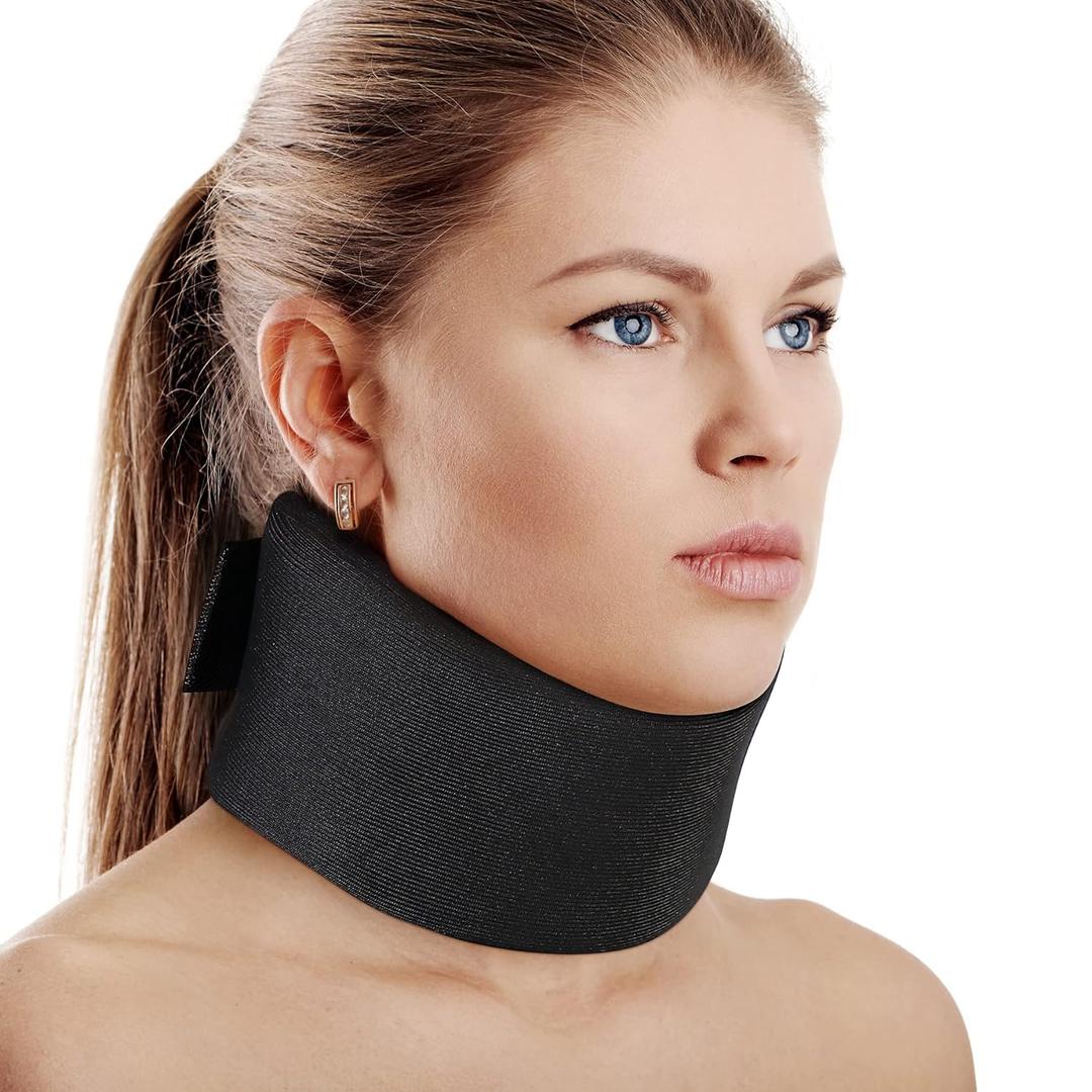 Soft Foam Neck Brace Universal Cervical Collar, Adjustable Neck Support Brace for Sleeping - Relieves Neck Pain and Spine Pressure, Neck Collar After Whiplash or Injury(Black 2.5" Depth Collar, M)