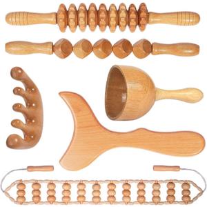 Wood Therapy Massage Tools Maderoterapia Kit Body Sculpting Tools for Lymphatic Drainage and Anti-Cellulite .Wood Massager Roller Rpoe for Back and Muscle Pain Relief (Medium)