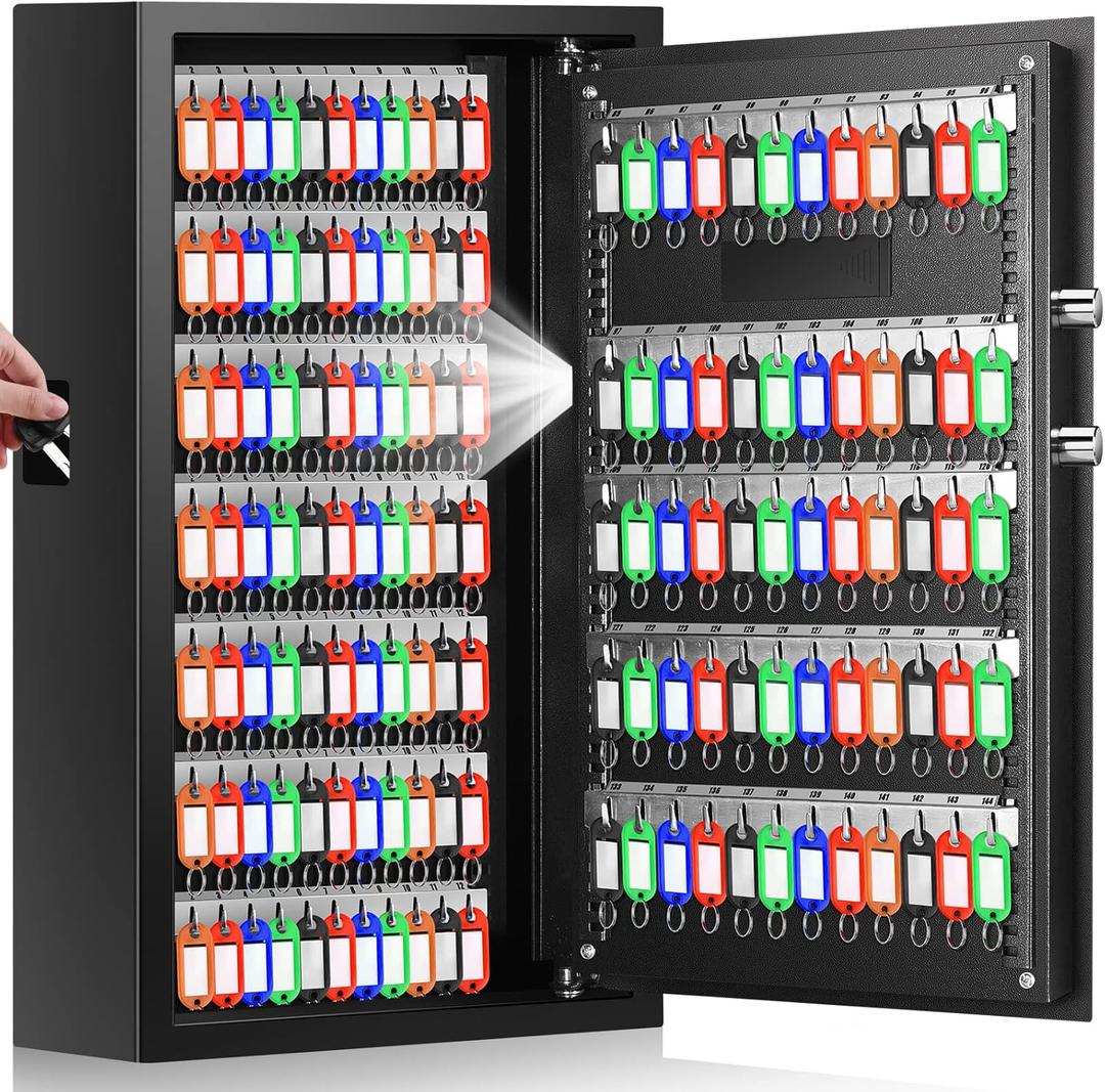 144 Keys Fireproof Key Cabinet, Anti-Theft Heavy Duty Key Lock Box with Key Tags, Adjustable Key Organizer Wall Safe with Combination Lock for Car Office House Garage Rental Business