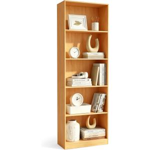 Large Bookshelf, 5-Tier Bookcase,Book Shelf,Open Storage Shelf, 5 Cube Book Shelves with Anti-Tipping Device, 23.6" x 11" x 70.9" Safe Wooden Shelving, for Living Room,Bedroom, Home Office, 23.6" W x 11.02" D x 70.87" H