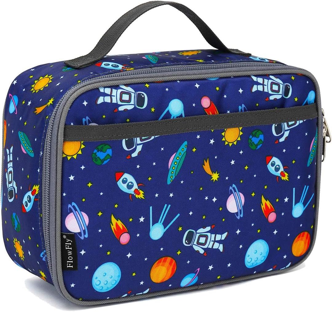 FlowFly Kids Lunch box Insulated Soft Bag Mini Cooler Back to School Thermal Meal Tote Kit for Girls, Boys, Astronaut (Multicolor)
