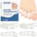 ZB.ONE Toe Separators for Women & Men  Soft Silicone Toe Spacers for Gentle Alignment, Bunion Support & Hammertoe Relief  Restores Natural Toe Position & Reduces Pressure, 2 Pairs (White)