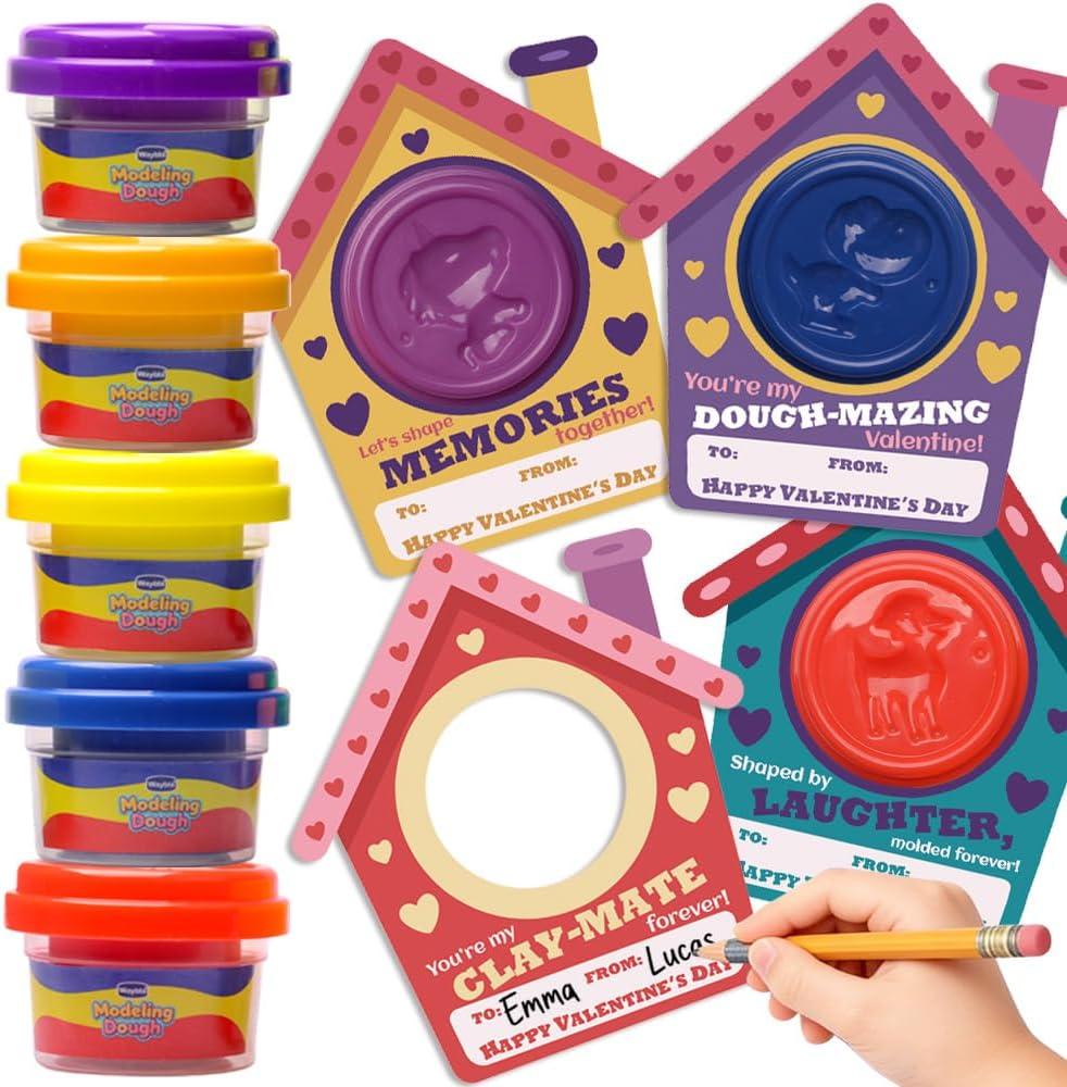 28 Pack Valentines Day Cards for Kids with Modeling Dough  Fun Classroom Gifts for Toddlers & Preschoolers  Perfect for School Exchanges & Parties