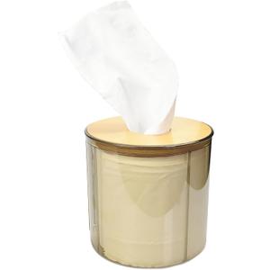 Tissue Box Cover, Bamboo Dryer Sheet Holder, Rectangular/Round Dryer Sheet Dispenser for Storage on Bathroom Vanity, Countertop, Bedroom Dresser (Round/Gray)