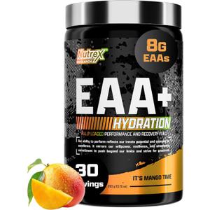 Nutrex Research EAA Hydration | EAAs + BCAA Powder | Muscle Recovery, Strength, Muscle Building, Endurance | 8G Essential Amino Acids + Electrolytes | 30 Servings It's Mango Time, BEST BY 09/2028