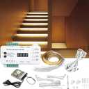 Indoor LED Stair Light Motion Sensor Complete Set Stair Running Light with COB LED Strip Light Cascading Stairwell Staircase Lighting Under Tread Lights with Remote for New Construction