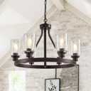 Lanhall 6-Light Farmhose Chandelier for Dining Room Light Fixture Oil Rubbed Bronze Kitchen Pendant Light Round Rustic Ceiling Hanging Lighting with Glass Globes Adjustable Height Metal E26