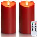Homemory Burgundy Flameless Candles, Waterproof Flickering Candles, Outdoor Battery Operated LED Pillar Candles with Remote Timer, Electric Fake Plastic Candles, Red, Christmas Decor, 3" x 6"