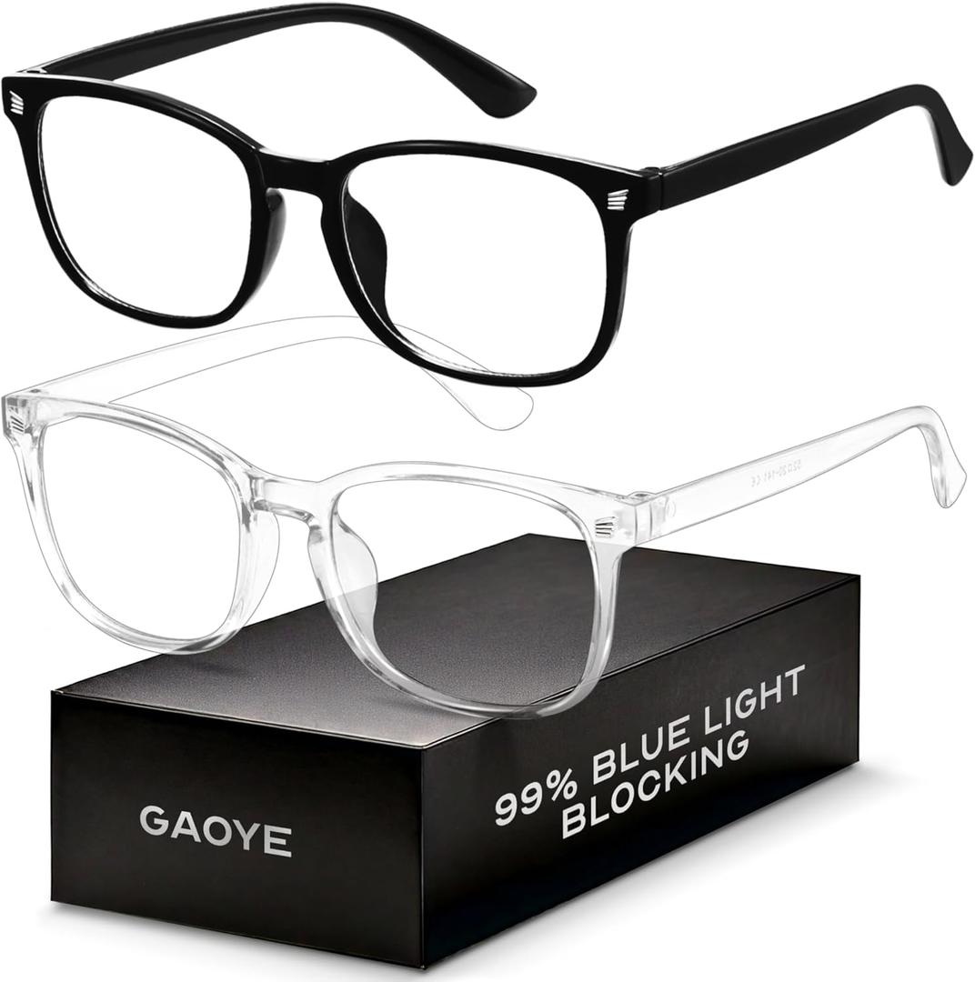 Blue Light Blocking Glasses - Fashion Square Fake Eyeglasses, Anti UV Ray Computer Gaming Glasses Blue Blockers for Women/Men (*Black & Transparent)