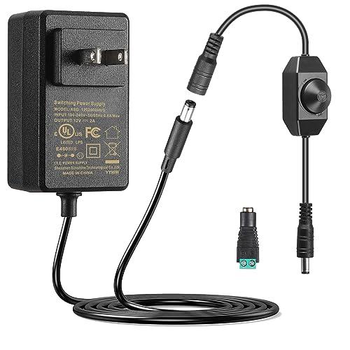 12V 2A Power Supply Class 2 UL Listed with LED Dimmer Switch,24W 100-240V AC/DC 12Volt 2Amp 1.5A 1A Adapter Power Supply with 5.5mm x 2.1 DC Jack Connector for LED Strip Light & Other Device