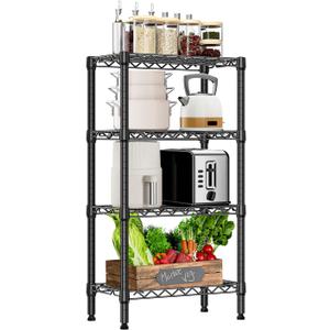 M MZG 1000 lbs 4 Tier Shelf Metal Storage Shelves Wire Rack Closet Organizers with PP Board for Garage Kitchen Bathroom Laundry Black 11.8" D x 21.7" W x 39.5" H