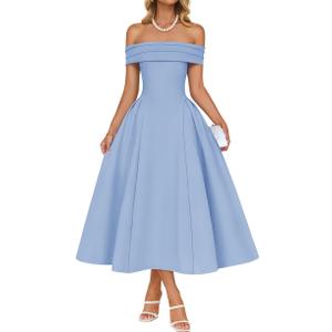 ZESICA Women's Spring Sleeveless Cocktail Dresses 2026 Summer Crewneck Flowy Wedding Guest Party A Line Midi Dress (Blue, L)