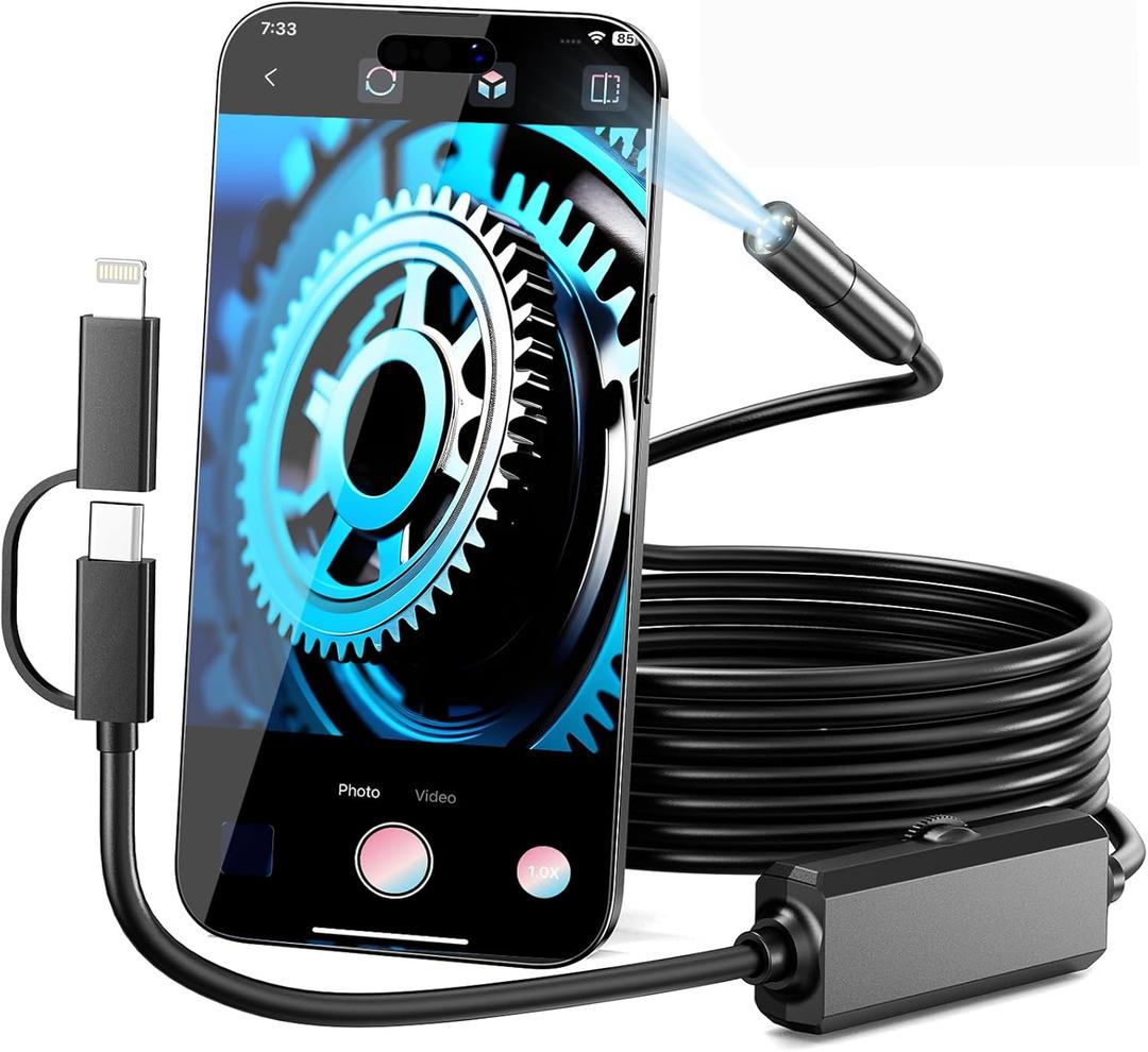 Snake Camera with Light - 16.4ft USB Endoscope Camera for iPhone,Android, Wired Borescope Pipe Inspection Camera with 8 Adjustable Lights(Connectors Optimised for Connection Stability)
