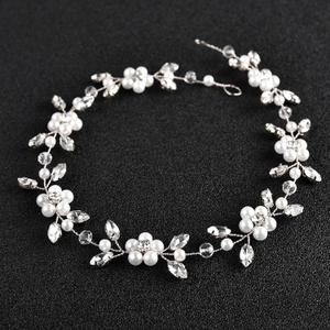 Flower Girl Headpiece Silver Wedding Pearls Rhinestone Headband Princess Hair Accessories for Birthday, Party, First Communion, Wedding