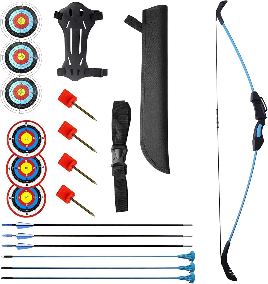 Archery Youth Bow and Arrow Kit Adjustable 13/15/18 LBS Sucker Fiberglass Arrow Bow Set Beginner Shooting Archery Set