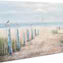 Waowumar Seascape Canvas Wall Art Hand-Embellished Coastal Ocean Painting, 40x20 Inch Textured Beach Decor for Living Room & Bedroom