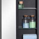 Black Bathroom Mirror Medicine Cabinet with Round Corner Framed Door and Beveled Edge Mirror 15 x 25 inch, Recessed or Surface Mount, with Adjustable Glass Shelves