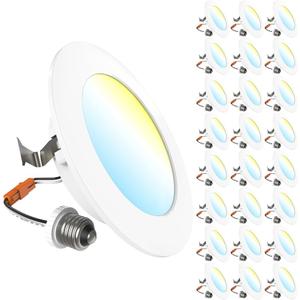 Bulbs, LED, 24pk, 65W, Soft White 3000K Dimmable, 4" Downlight, Easy Hardwired Installation
