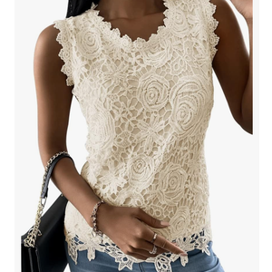 Womens Lace Tank Top Blouse Sleeveless Summer Casual Crew Neck Slim Fit Hollow Out Shirt M