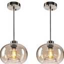 Pendant Lights for Kitchen Island Hand Blown Glass Lighting Fixtures Modern Farmhouse Foyer Hanging Light Ceiling Pendant Fixtures Over Table Sink Brushed Nickel 9.2" Diam Bubble, 2 Pack, Yellow 