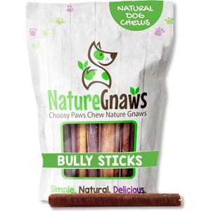 Nature Gnaws Bully Sticks for Dogs 5-6" (1Lb) - Mixed Thickness - Long Lasting for Aggressive Chewers and Large Dogs - Natural Beef Dog Chew Bones