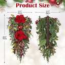 Briful Red Magnolia Christmas Swag 29.5 Farmhouse Christmas Teardrop with Red Pomegranate & Berries, Hanging Xmas Door Swags for Front Door, Fireplace Mantel, Outdoor Holiday Decor