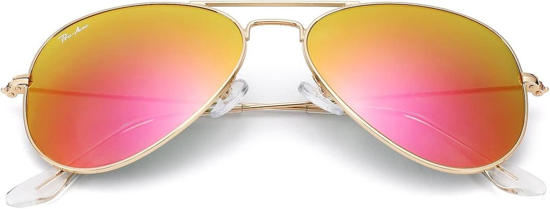 Pro Acme Classic Aviator Sunglasses for Women & Men Glass Lens Metal Frame UV400 Driver Sunglasses B8 Orange Red Mirrored/Plastic/Polarized 58mm