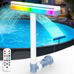 Upgraded Pool Fountain with Remote - 2025 Adjustable Waterfall Pool Sprinkler Fountains with Lights, Spray Water Fountains for Above Ground and Inground Pool for Cooling, White