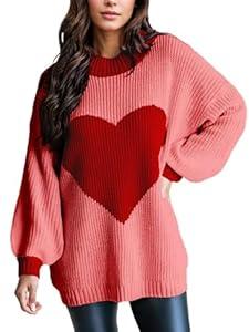 Valentine Sweater for Women Gifts for Her Batwing Sleeve Crewneck Cute Heart Oversized Sweater Womens Casual Pullover Tops Watermelon Red XL