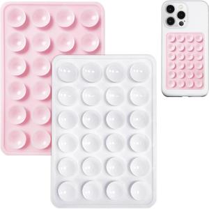 Anteel 2 Pack Silicone Suction Phone Case Mount, Non Slip Sticky Phone Grip for Cellphone, Silicon Adhesive Suction Cup Phone Mount, Strong Grip Holder for Selfies & Videos (LightPink&White)