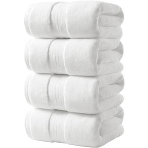 REDKISS 100% Cotton Bath Towels Set of 4, Extra Large Bath Sheets 27 X 59 Inches, 600 GSM, Quick Dry, Ultra Soft & Super Absorbent Bathroom Towel Sets for Bathroom, Gym, Spa, Pool & Hotel, White