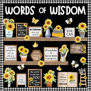 Mooliwe 57 Pcs Sunflower Bulletin Board Set Inspirational Flower Bulletin Board Decoration Positive Cutout Classroom Decoration for School Office Home Teacher Classroom Wall Supplies