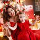 Atoden Deer Antlers Headband Realistic Reindeer Hair Bands Fawn Ears Headpiece Christmas Halloween Accessories Women Girls (Red)