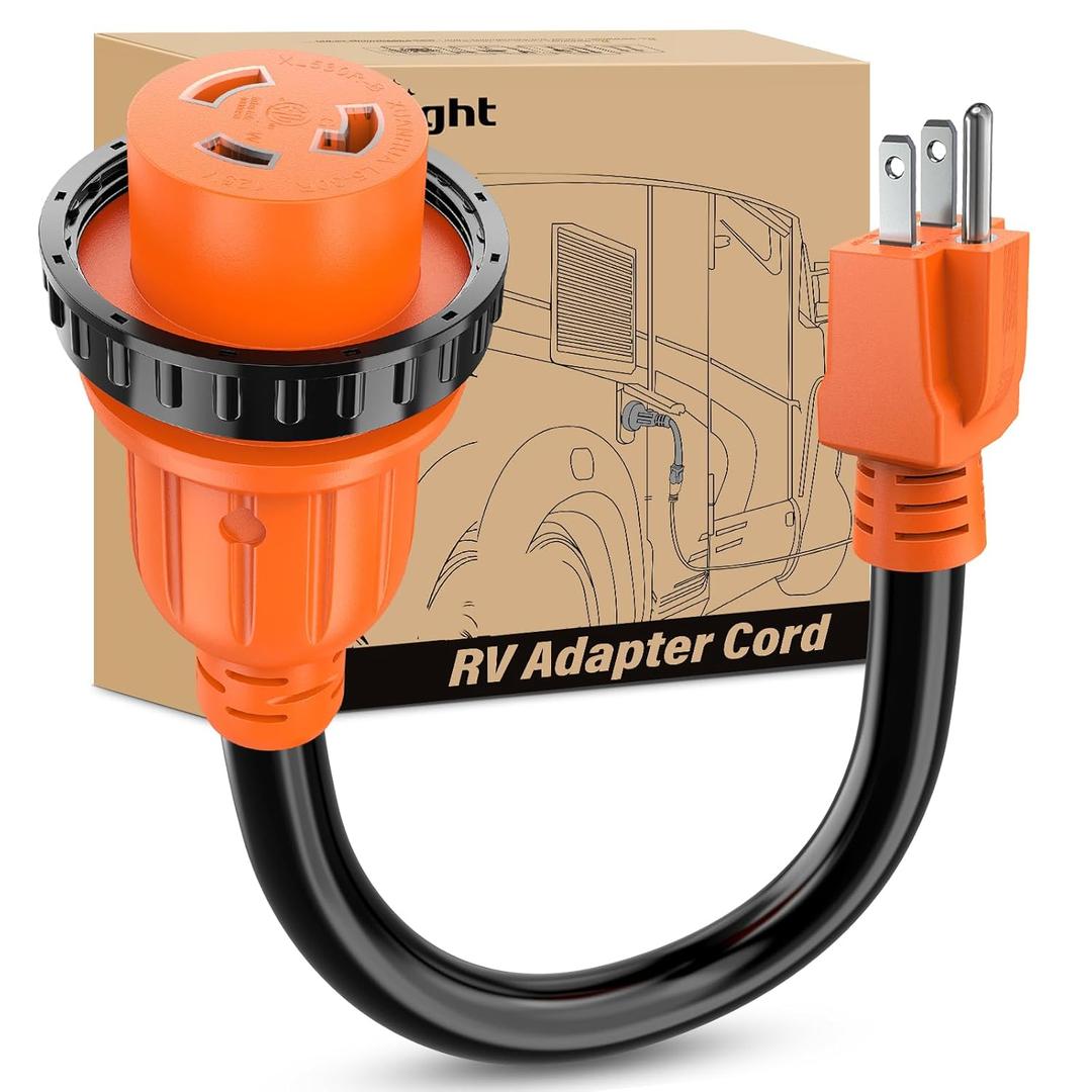 Nilight RV Locking Adapter Cord 15 Amp to 30 Amp Pure Copper Heavy Duty 10 Gauge Wire ETL Listed 5-15P to L5-30R 15M/30F Weatherproof Cord for RV Camper Caravan Van Trailer