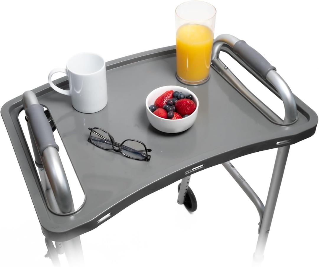 StrongArm Solid Gray Walker Tray with Cup Holder, Tray for Folding Walkers, Food Tray, Walker Accessories, Tray Table for Standard Adult Walkers (Gray)