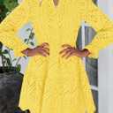 PRETTYGARDEN Women's Spring 2025 Long Puff Sleeve Mini Dress Hollow Out Lace V Neck A Line Ruffle Casual Party Dresses (Yellow, S)