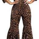 THLAI Jumpsuits for Women Sexy Leopard Print Long Sleeve Flared Pants Bell Bottoms Party Club One Piece Jumpsuit Romper, Large
