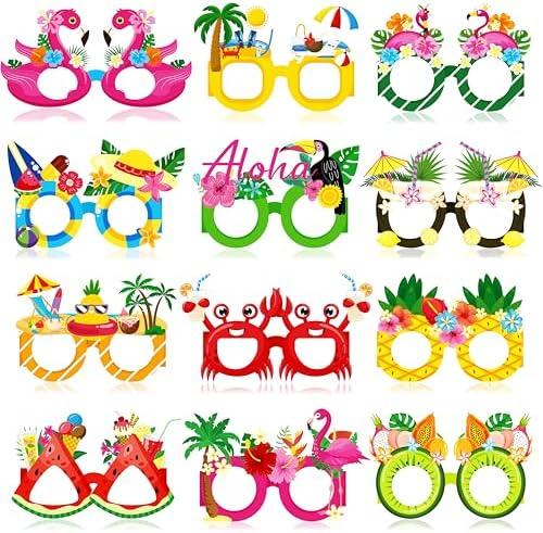 Moon Boat 60Pcs Hawaiian Luau Paper Glasses Party Decorations Bulk, Summer Beach Glasses Photo Props Hawaii Tiki Tropical Pool Sunglasses Birthday Decor Supplies
