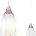 Mini Milk Glass Pendant Lights,Handcrafted Art Glass Pendant Hanging Light fixtures with Brushed Nickel Finish Adjustable Cord Glass Pendant Light Shade for Kitchen Island,Hallway,Dining Room